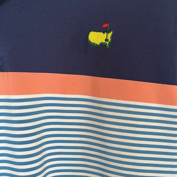 Masters Tournament Kids XL (12–14) Golf Polo Shirt Navy Blue Coral Stripe - Picture 2 of 5